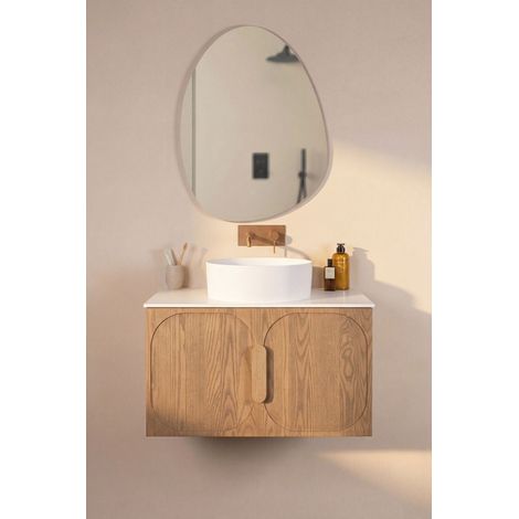 Meuble salle de bain suspendu FINN 1 tiroir BASS 80cm  chêne  plateau sans trou robinet