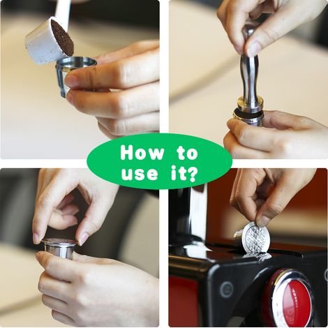 Capsule de café réutilisable et rechargeable en acier inoxydable, compatible Nespresso, avec brosse, cuillère et anneau de tassage (1/5)