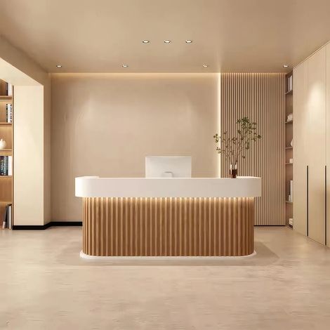Reception Desk, Bar Counter, Rounded Corner Design, Vertical Stripe Pattern, Salon, Hotel, Store Front Desk Braun 240cm (1/5)