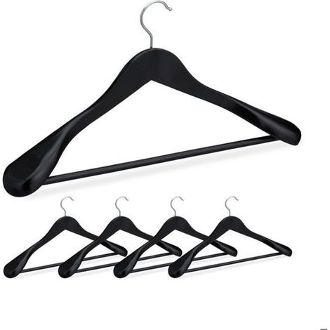 Bardusch - Relaxdays Cintre costume épaule large, Bois en set 5 Cintres chemises, Crochet 360, traverse pantalon, noir (1/4)