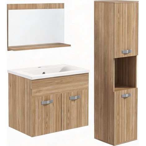 Ensemble 3 pièces meuble vasque colonne et miroir salle de bain (1/5)