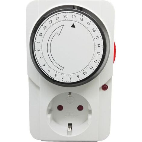 Programmeur journalier mécanique inter.Voyant 3000 W.Prise programmateur journalier mécanique, couleur blanc,16A (1/4)