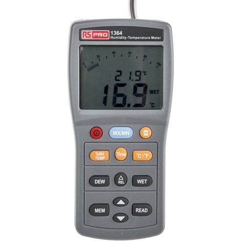Hygromètre RS PRO RS1364, +140 °F, +60 °C max., 95%HR max. ( Prix pour 1 ) (1/4)