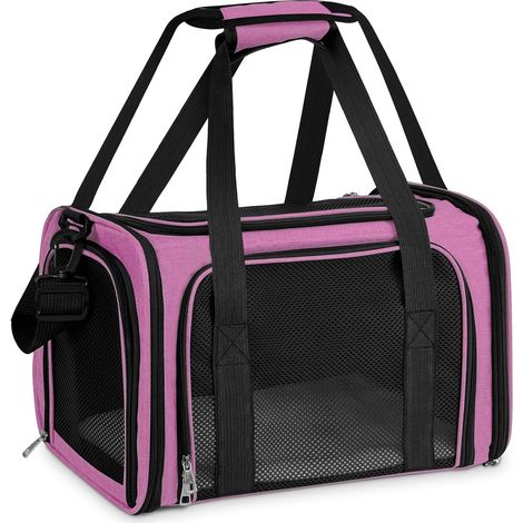 Sac de Transport Chat, avec Matelas Souple, Bandoulière Réglable, Design Pliable et Portable, Tissu en Maille pour la Ventilation, pour Chats et Chiots (Rose, L43 ×I 28 ×H 28 cm) (1/5)