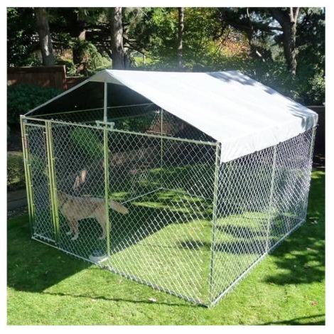 Destockoutils – Chenil grillagé pour chien 12 m2 – Structure en acier galvanisé – Toit en polyester étanche – Dimensions 300 x 400 x 150 cm