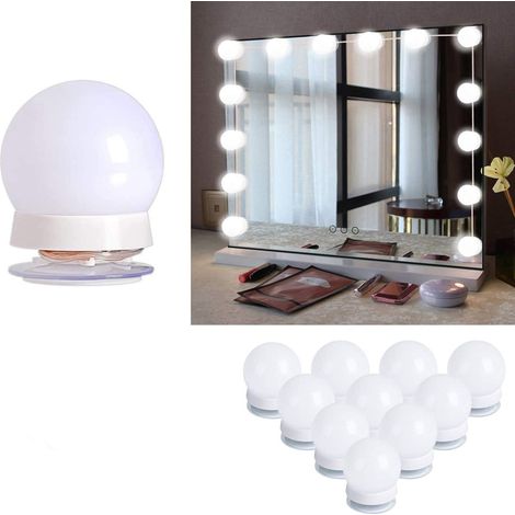 Kit Éclairage LED Hollywood - 10 Ampoules Dimmables - Pour Miroir de Coiffeuse - Alimentation Secteur - Blanc (1/5)
