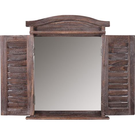 Décoshop26 – Miroir mural en bois de paulownia 53x42cm – Forme fenêtre avec volets – Charnières métal laiton – 40005484 (1/5)