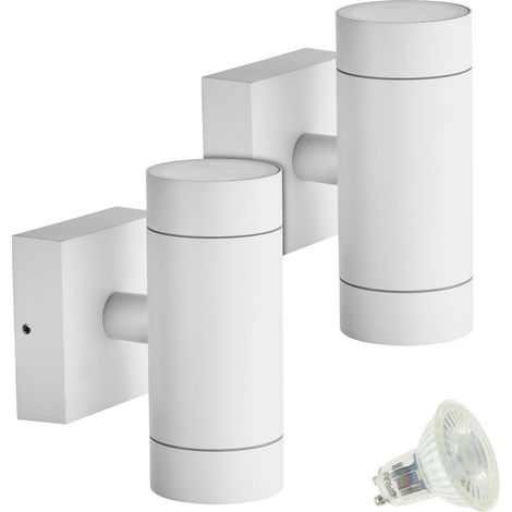 Lot de 2 Appliques VENICE Blanches Extérieure double faisceau avec 4 Ampoules LED GU10 5W Température de Couleur: Blanc neutre 4000K (1/5)