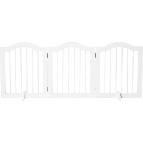 AMXCNOY Barrière pour chiens barrière de protection grille pour chiens grille de configuration 3 pièces avec deux pieds de support stable pliable MDF Blanc 154,5x29,5x61 cm