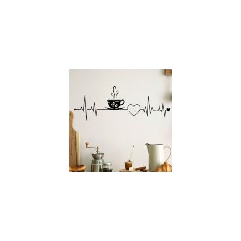 1 Bogen Wandaufkleber Kaffee Tee Kaffeetassen Herz Kunst Vinyl Aufkleber Wanddekor für Küche Kneipe Café Esszimmer Schwarz-Crezuo