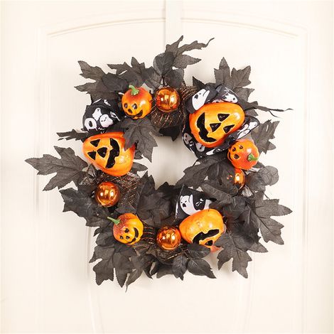 Guirlande Halloween - Visage Fantôme et Citrouille - 40 cm - Feuilles d'Érable Simulées - Décoration Porte Fenêtre Mur Intérieur Extérieur - 1 Pièce (1/5)