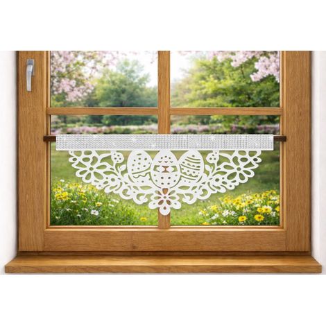 Küchengardine N14 Envy, weiß, 60 x 30 cm, ideal für Ostern und Frühling.