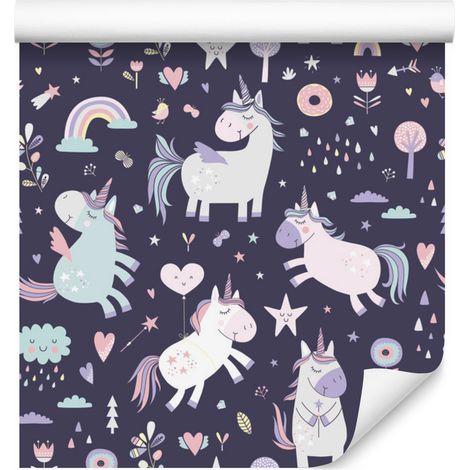 Carta da parati con unicorni e stelle per soggiorno e camera da letto, 50x1000 cm (1/5)