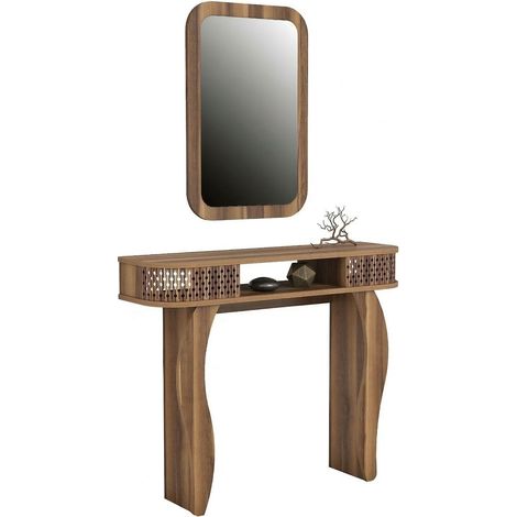 Garderobenmöbel Gazzuolo, inklusive Spiegel, 2 Regale, modular, 105x30x85h cm, Nussbaum Braun