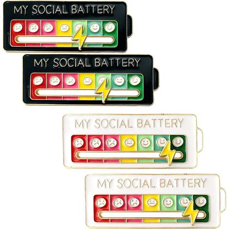 4 pcs Social Battery Pin, Émaillés Interactifs pour la Santé Mentale Broche - Badge de batterie sociale, Créatives Émotionnelles Amusantes Émail, Badge émotionnel amusant pour 7 jours de semaine