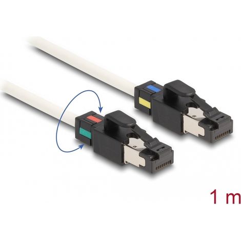 Delock Cable de red RJ45 macho a macho Cat.6A S/FTP con clips de color giratorios de 1 m, blanco