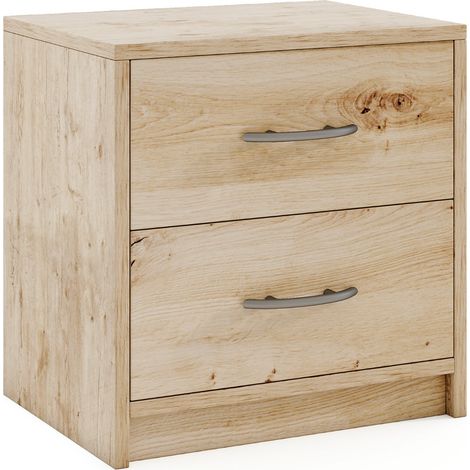Comodino a 2 cassetti in legno con ripiano Tavolino da notte compatto Naturale (1/5)