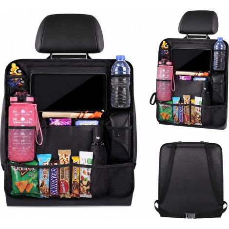 Organisateur de Voiture, Protege Siege Voitures Organisateur protection dossier siege voiture, imperméable avec poches de rangement (Noir) (1/5)