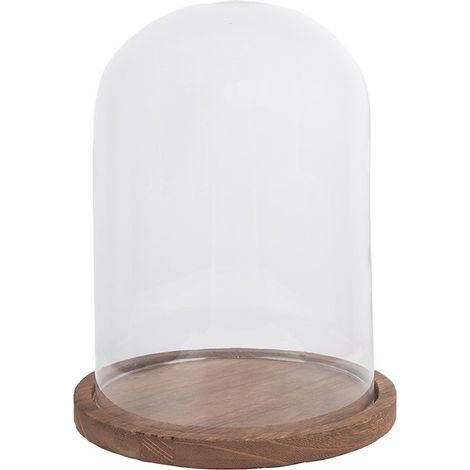 Cloche en Verre de Présentation avec Socle Dôme Décoratif Transparent Ø 23 x H 29 cm - PANGIVO (1/5)