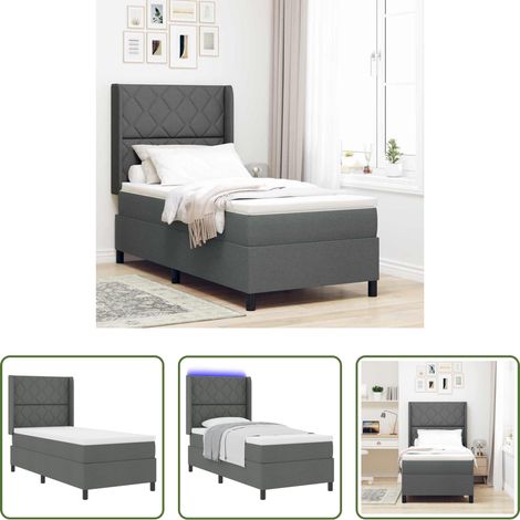 vidaXL Stoffbett - LED Boxspringbett mit Matratze Dunkelgrau 100 x 200 cm Stoff
