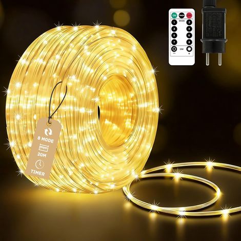 23m long LED string lights, 400 warm white LEDs, 7.5mm diameter, waterproof, with plug, timer, 8 modes and adjustable brightness, perfect for garden parties and Christmas decorations (1/5)