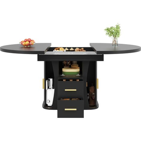 ELVMI Table à Manger Extensible avec Rangement et Plateau Coulissant en MDF, 118-158 x 118 x 77 cm, Noir (1/5)