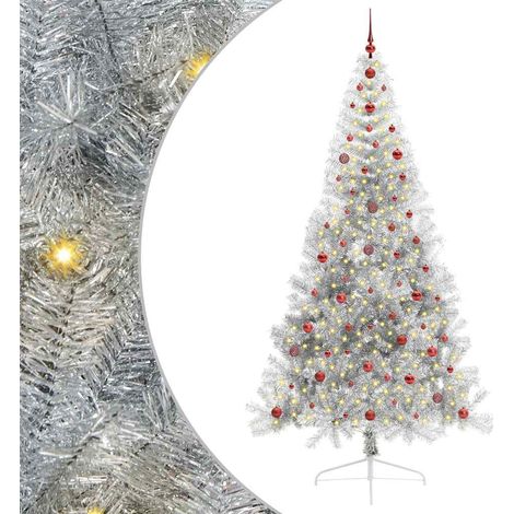 Sapin de Noël，Arbre de Noël artificiel pré-éclairé Argent 240 cm PET CFW85948 (1/5)