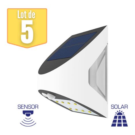 Lot de 5 appliques murales solaires à LED 3W IP54 avec détecteur de mouvement (1/5)