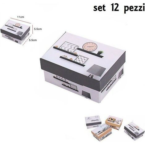 TrAdE Shop Traesio - Set 12 Pezzi Scatola Box Confezione Regalo Rettangolar Fantasia 11x5.5x5.5cm -
