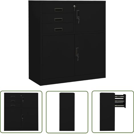 Armoire de bureau Design moderne, Armoire Etagère de rangement, Noir 90x40x102 cm Acier OIB2694E (1/5)