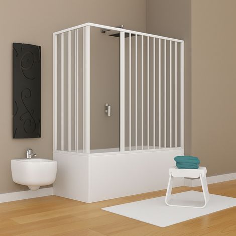 Box vasca estensibile pvc bianco - doppia anta, chiusura magnetica, inversione apertura, 150 cm misure 70x160 cm - confezione 1