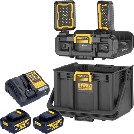 DeWalt DWST08061-1 Werkzeugbox mit integrierten Leuchten 395 x 352 x 255 mm ToughSystem 2.0 + 2x Akku 4,0 Ah + Ladegerät