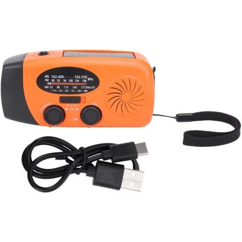 BUNTHAUS Radio météo à manivelle d'urgence solaire, éclairage LED, alarme SOS, batterie externe Portable AM FM WB Orange (1/5)