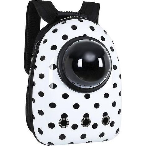 Hochwertige, tragbare Reisetasche für Katzen/Hunde im Raumkapsel-Stil, atmungsaktiv, mit Sichtfenster – Schwarz mit Punkten – Modell M (1/5)