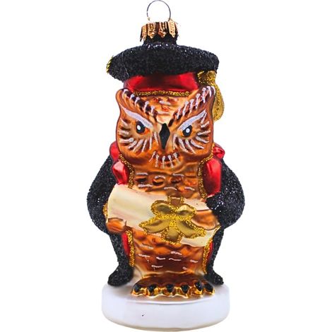 Décoration de Noël - Boule de Noël - Boule de Noël en Verre - Motif Chouette - Rouge/Noir - L x l x H : 5 x 5 x 12 cm (1/5)