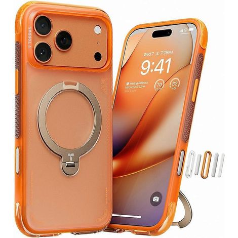 [LCS]TORRAS Ostand Q3 Air Series Coque magnétique compatible avec iPhone 17 Pro Max, supporte le dos du téléphone en TPU et PC, orange