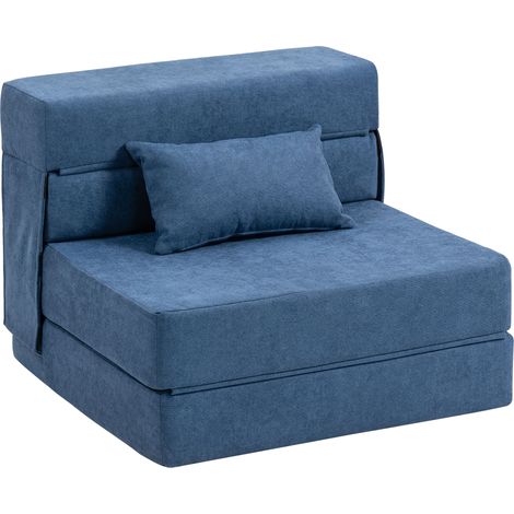 Fauteuil convertible Exovia canapé lit 1 place tissu lin bleu polyvalent détente petit espace (1/5)