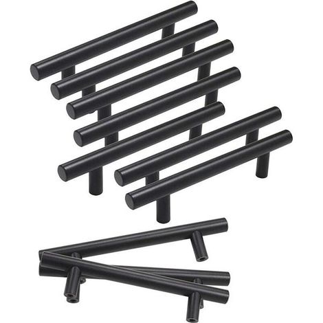 Lot de 10 poignées de porte noires en forme de T, creuses, entraxe des trous pour meubles de cuisine : 96 mm, dimensions : 10 x 150 x 96 mm (1/5)