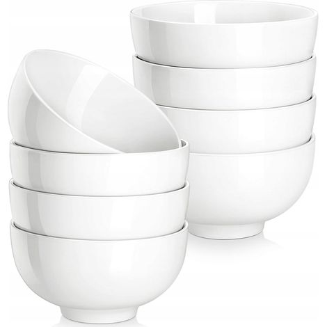 Juego de 8 cuencos de porcelana blanca para ensalada, de 300 ml cada uno. (1/5)