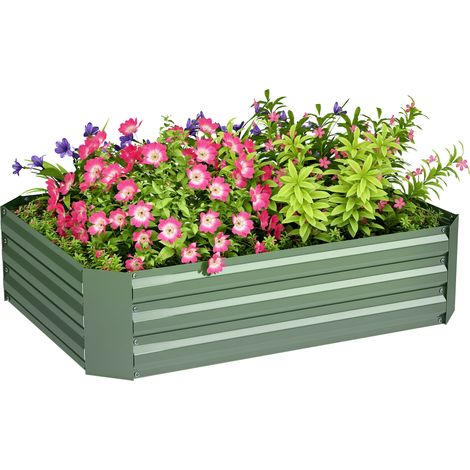 Hochbeet aus verzinktem Stahl, Gartenbeet, Pflanzkasten für Garten, Blumenkasten, 120 x 90 x 30 cm, Dunkelgrün