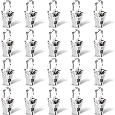 Rideau en Acier Inoxydable Pince, 20 Pièces 35 mm Tringle à Rideau Clips, Douche Anneaux Pinces, Crochets Anneaux à Pince Argent Clips pour Lustres, Photos, Rideaux de Douche et Rideaux