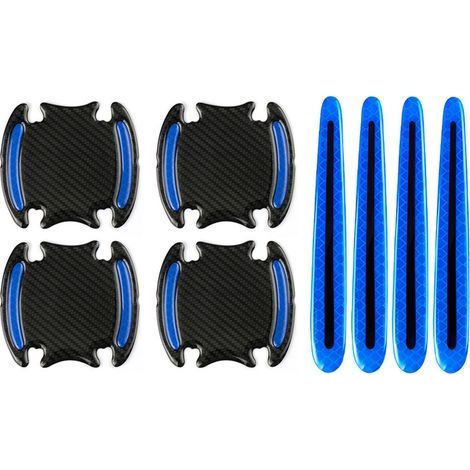 Lot de 8 Film Autocollant Poignée Portière Voiture, Bandes Réfléchissantes Sécurité Protection Poignée De Porte Anti-Collision Universel Voiture Anti-Rayures 3D Fibre de Carbone Bleu (1/5)