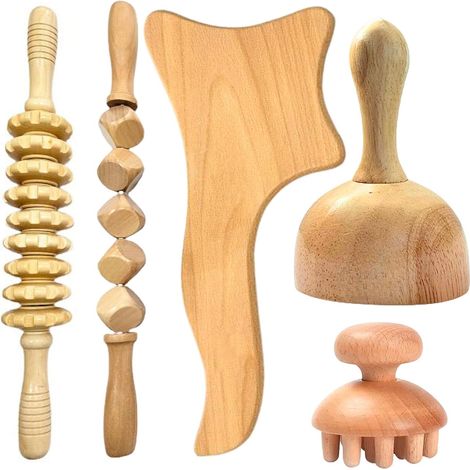 Instrumentos de masaje de madera 5 en 1 para contornear y moldear el cuerpo - Instrumentos de madera para esculpir el cuerpo y aliviar el dolor - Masaje de madera (1/5)
