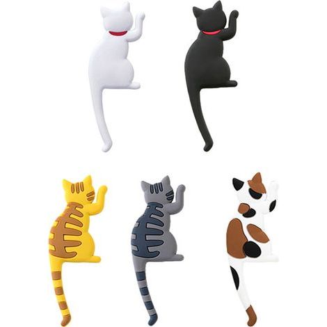 Lot de 5 Crochets Magnétiques Chat Mignon pour Frigo - Aimants Puissants Adhésifs - Décoration Réfrigérateur - Organisation Cuisine - Cadeau Original pour Amoureux des Chats (1/5)