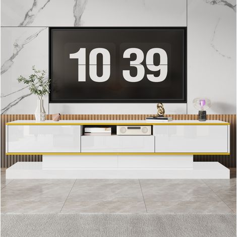Mobile TV 180 x 38 x 45 cm bianco lucido, 3 cassetti, LED multicolore DESVIAE (1/5)