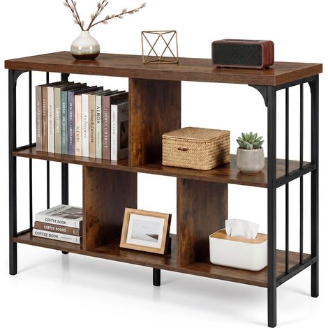 COSTWAY Scaffale Libreria a 3 Ripiani in Legno, 109x34x76 cm (Marrone) (1/5)