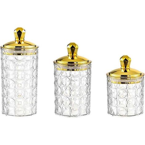 Lot de 3 bocaux de conservation hermétiques avec couvercles étanches, boîtes de cuisine transparentes et décoratives pour bonbons, biscuits, snacks, grains de café (1/5)