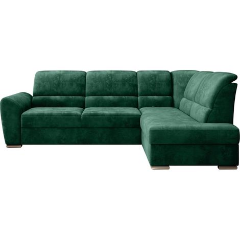 Canapé angle droit convertible tissu doux vert et pieds acier chromé Zabor 270cm (1/5)