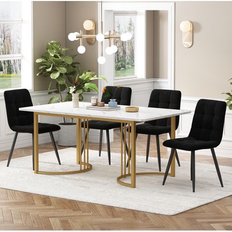 MEUBLIV Ensemble table et 4 chaises de salle à manger 140x80 cm blanc, noir et doré (1/5)