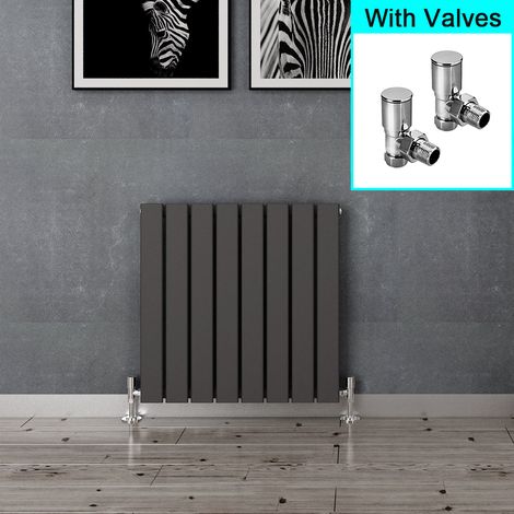 ELEGANT 600 x 600 mm Anthracite Column Designer Rads Horizontal Heaters For Home Low Energy Single Flat Panel Radiator + Angled Radiator Valves (1/5)